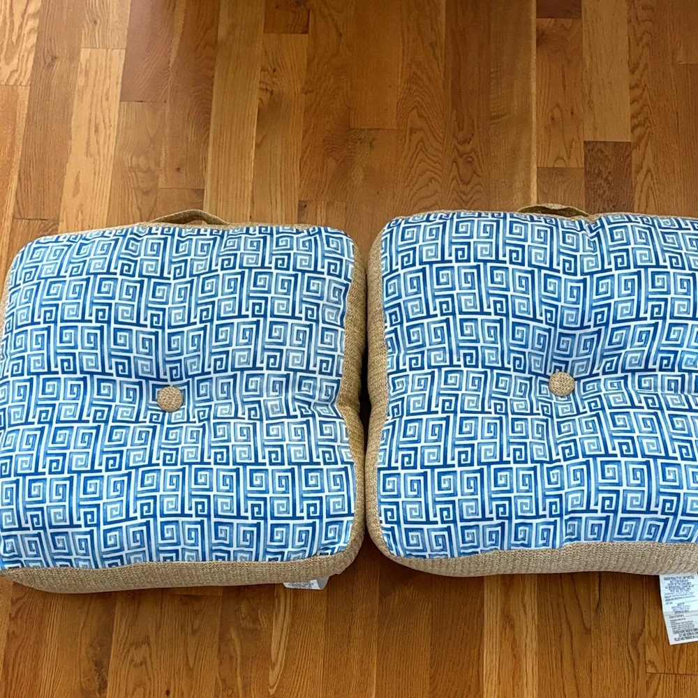 Blue and Tan Outdoor cushion set of 2 Tracy Boyd 21x21